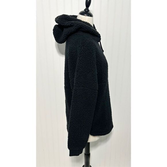 Victoria’s Secret Pink Women's Half Zip Pullover Sherpa Hoodie Black Size Medium - Picture 4 of 12